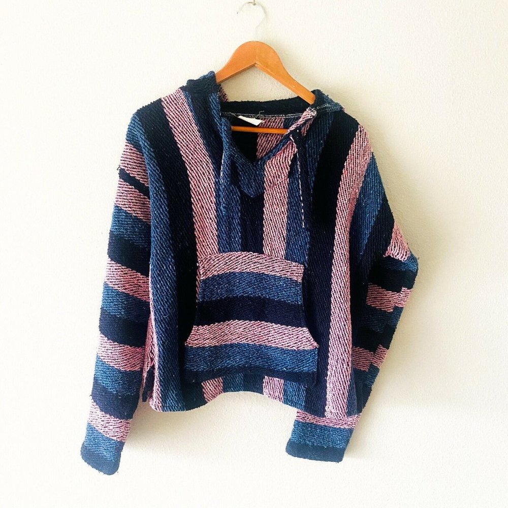 Artilana mexican baja knit pink blue hippie hoodie
